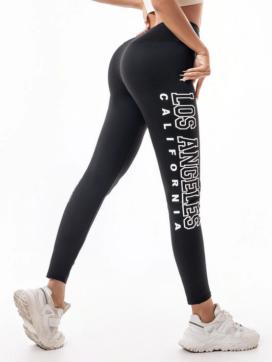Pantalones de yoga elásticos de cintura alta con efecto lifting para mujer, ideales para correr, entrenar o hacer ejercicio. Mallas deportivas con estampado de letras.
