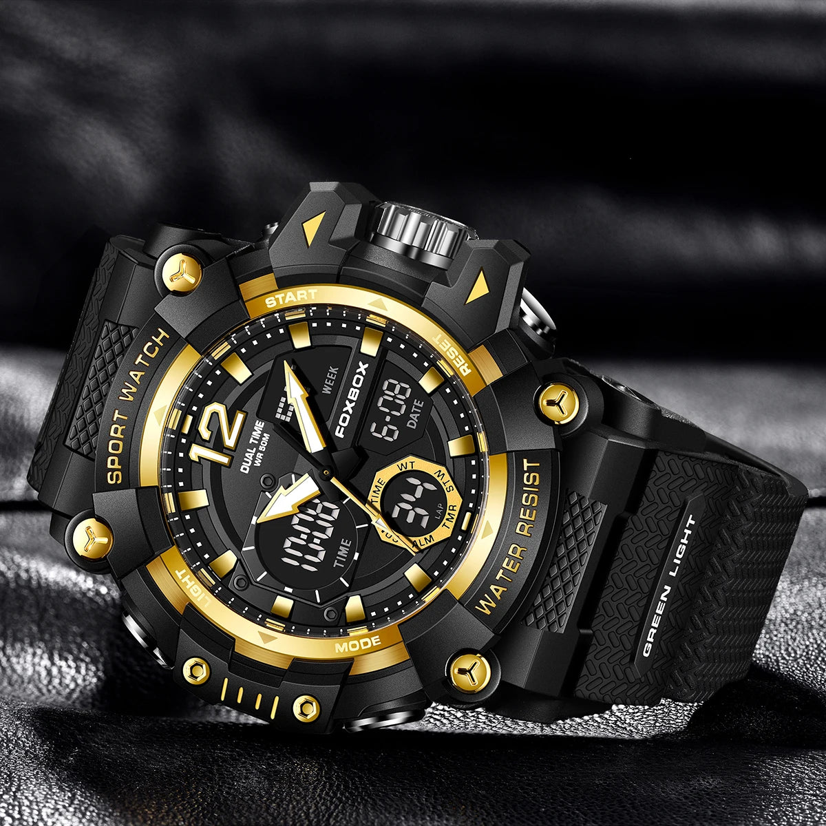 Relojes de pulsera para hombre con pantalla LED de lujo FOXBOX, deportivos, luminosos, impermeables, militares, de cuarzo, para hombre, Relogios Masculino + Caja