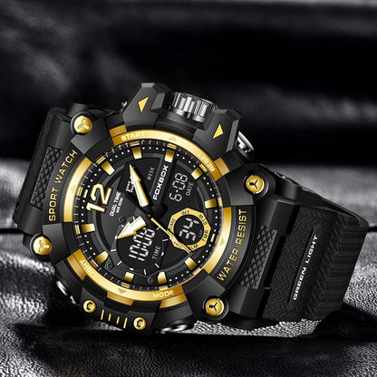 Relojes de pulsera para hombre con pantalla LED de lujo FOXBOX, deportivos, luminosos, impermeables, militares, de cuarzo, para hombre, Relogios Masculino + Caja