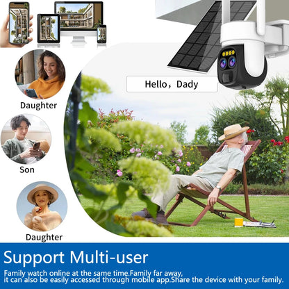 Cámara IP de vigilancia CCTV con zoom PTZ 10X, 10MP, 5K, WiFi, doble lente, audio, seguimiento automático por IA, zoom óptico 10X, 10MP, WiFi y alimentación solar.