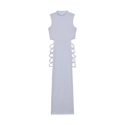 Vestido con cortes cruzados, sexy, ajustado, sin mangas y cuello alto, ropa de mujer
