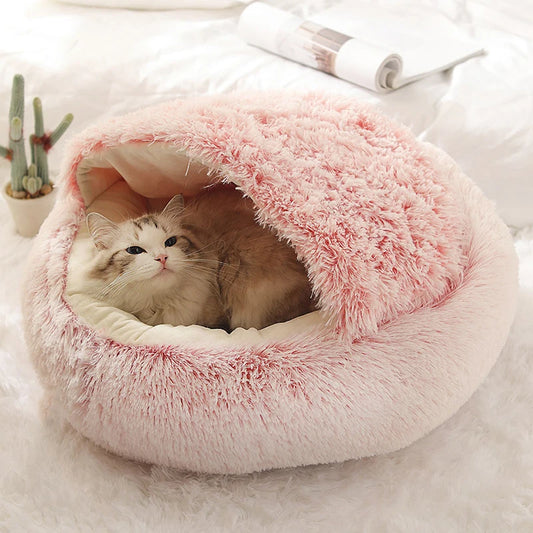 Cama de felpa suave para mascotas con funda, redonda, colchón para mascotas, cálida, nido para dormir para perros pequeños y gatitos.