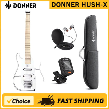 Guitarra acústica de viaje Donner HUSH-X, silenciosa, sin pala, con marcos extraíbles, cuerpo sólido de caoba ultraligero. HUSH X