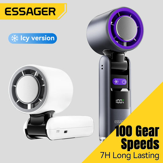 Mini ventilador portátil plegable Essager USB de mano, pantalla digital de 100 velocidades con linterna, refrigeración y refrigeración
