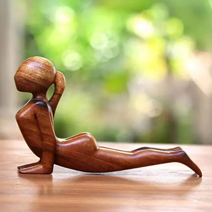 Estatua de meditación de yoga tallada en madera de chica de yoga, hecha a mano, pose de yoga, decoración del hogar