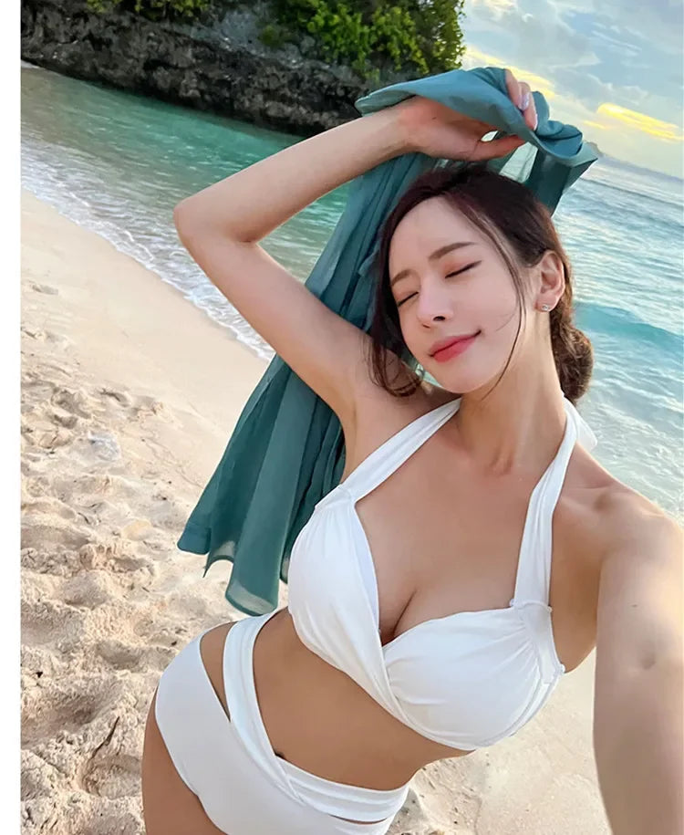 Bikinis sexys 2024, trajes de baño para mujer, traje de baño femenino de cintura alta, trajes de baño rojos push up, conjunto de bikini coreano para niñas, ropa de playa, bañista