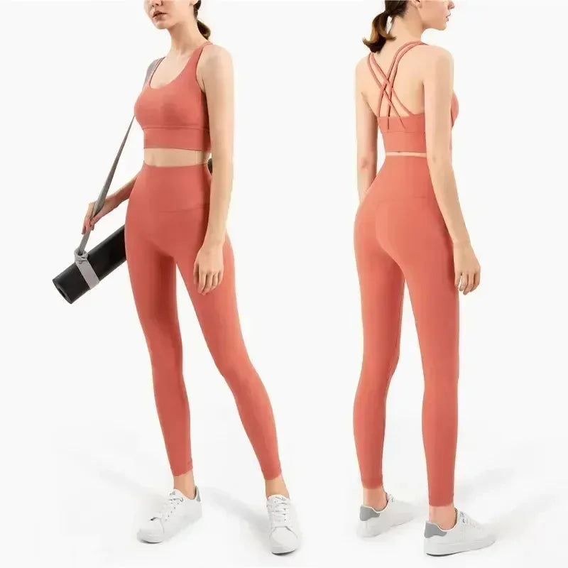 Women's Naked Feeling Sports Bra and Leggings Set - 2 Piece Gym Outfit for Fitness, Yoga Clothes Leggings and Tops Workout Suits