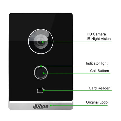 Videoportero IP Dahua VTO2211G-P-S2 PoE para villas, con audio bidireccional, P2P, micrófono integrado, desbloqueo por tarjeta IC y aplicación móvil.
