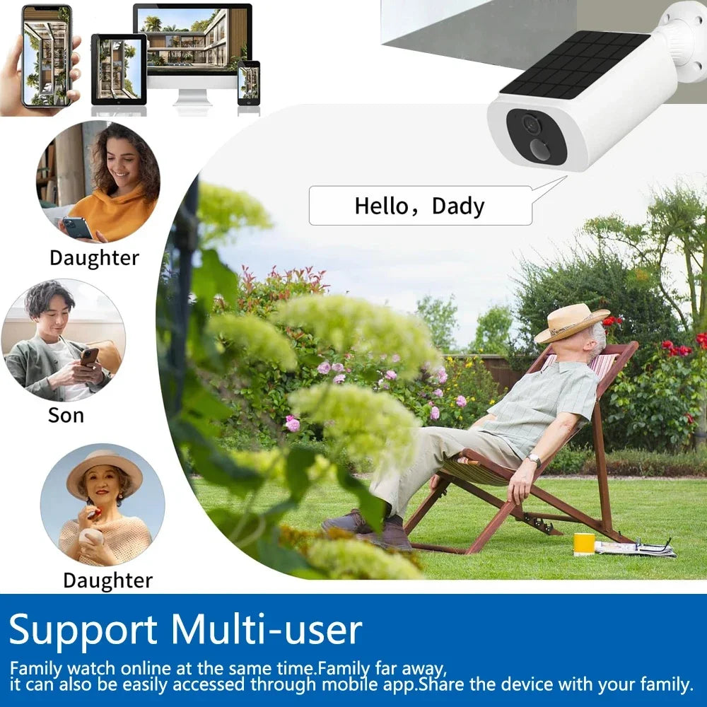 Cámara solar inalámbrica Tuya de 5 MP con wifi, alimentada por batería, para exteriores, 2K, IP66, con sensor PIR, para videovigilancia y seguridad tipo bala.