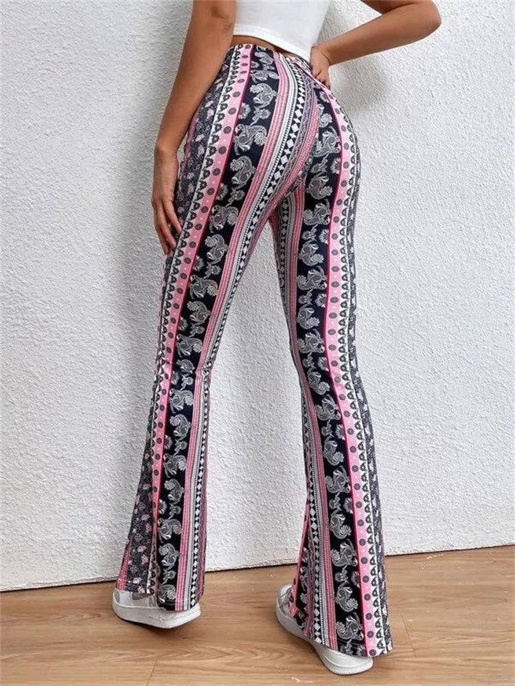 Bohemian Style Yoga Flared Pants High Waist Personalized and trendy street style Women's High Elasticity Fitness Gym Tights