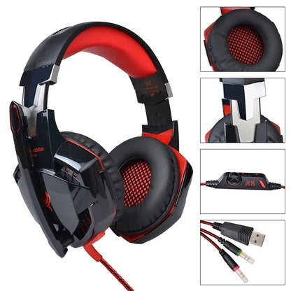 Auriculares para juegos con cable, grandes, con luz LED, micrófono, estéreo, graves profundos, para PC, portátil, PS4, Xbox