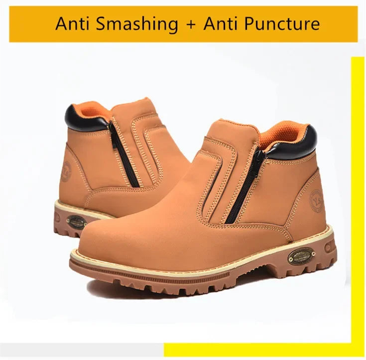 Zapatos de trabajo para hombre 2025, zapatos de seguridad impermeables, botas de cuero anti chispas, zapatos de soldador anti perforaciones y antideslizantes.
