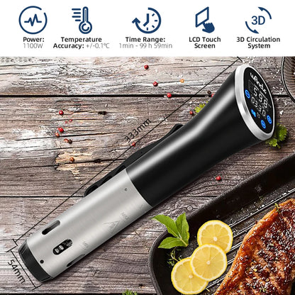Cocina al vacío Wancle de 1100 W con pantalla LCD táctil, circulador de inmersión, cocción precisa, resistente al agua IPX7 y con pantalla digital.