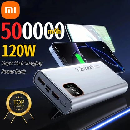 Batería externa portátil Xiaomi de 500.000 mAh y 120 W con carga ultrarrápida y gran capacidad, con pantalla digital para iPhone y Samsung.