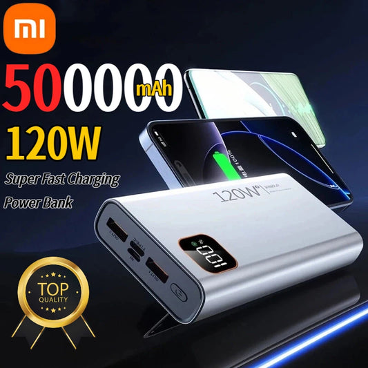 Batería externa portátil Xiaomi de 500.000 mAh y 120 W con carga ultrarrápida y gran capacidad, con pantalla digital para iPhone y Samsung.