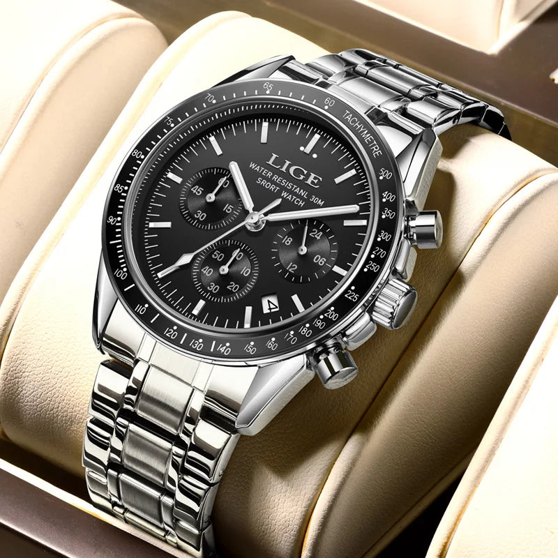 LIGE 2025 - Reloj de lujo para hombre, nuevo, de cuarzo, luminoso, resistente al agua, con cronógrafo y fecha, deportivo