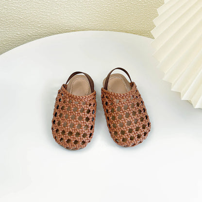 Sandalias para niños pequeños, zapatos planos de verano 2025 para exteriores, zapatos de playa, calzado informal de moda tejido para bebés, sandalias de princesa para niñas.