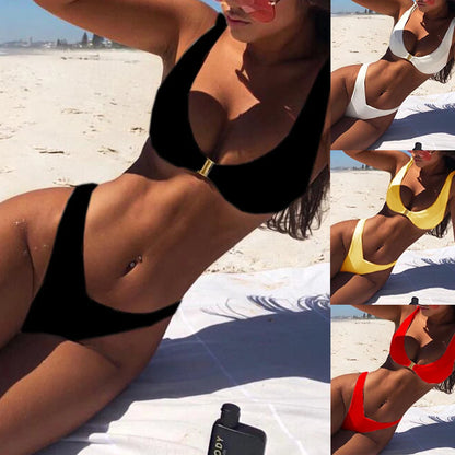 Conjunto de lencería sexy para mujer, sujetador y braguita, bañador de playa para uso diario, tanga elástica de cintura baja, traje de baño liso, ropa interior de bikini