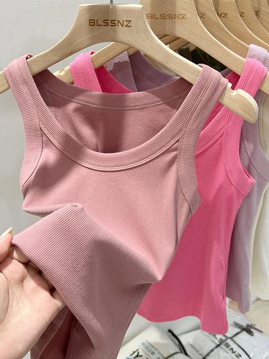 Zjaiss - Camisola de tirantes acanalada con cuello redondo para mujer, básica, elástica, de verano 2025
