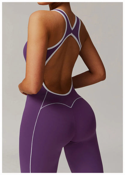Conjunto de ropa deportiva de yoga con espalda cruzada para mujer, monos de una pieza con bloques de color, monos deportivos sin mangas, conjunto de gimnasio