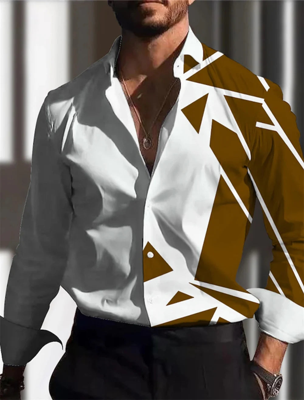 Camisa de hombre con estampado dorado, blanca, negra, roja, manga larga, cuello con botones, estilo casual y moderno, tallas grandes.