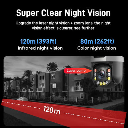 Cámara PTZ de 8 MP con zoom 50x, Wi-Fi, doble lente, 4K, zoom 20x, cámara de vigilancia exterior, visión infrarroja de largo alcance (120 m), compatible con ONVIF.