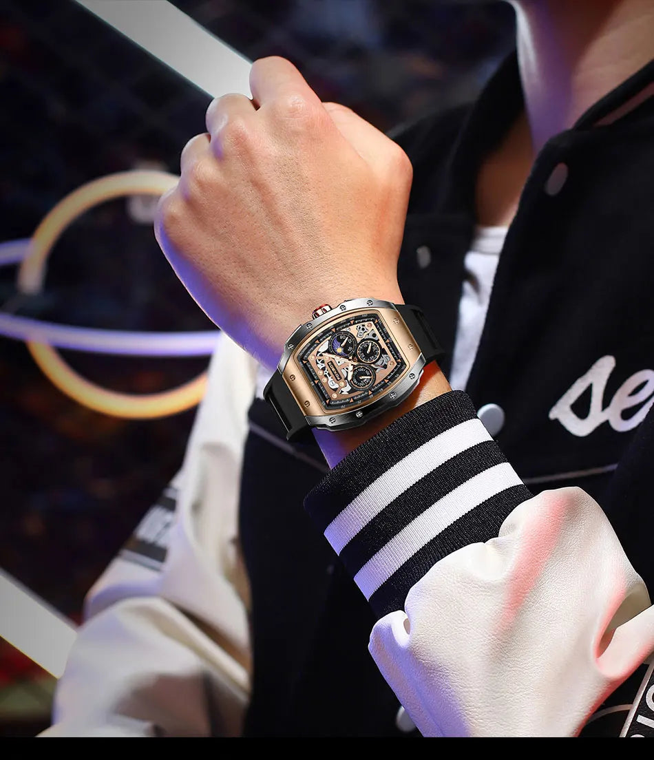 Reloj de moda marca Foxbox para hombre, de lujo, deportivo, de silicona, de cuarzo, resistente al agua, cronógrafo, de pulsera