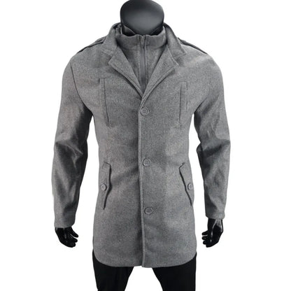 Nueva moda masculina: elegante cortavientos de otoño/invierno, abrigo de lana con doble cuello, chaquetas de lana para hombre de mediana edad, estilo ejecutivo.