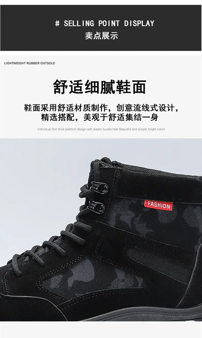 Botas altas para hombre, suela plana, ligeras, para senderismo, exteriores, negras, para correr, tenis, caminar, motocicleta