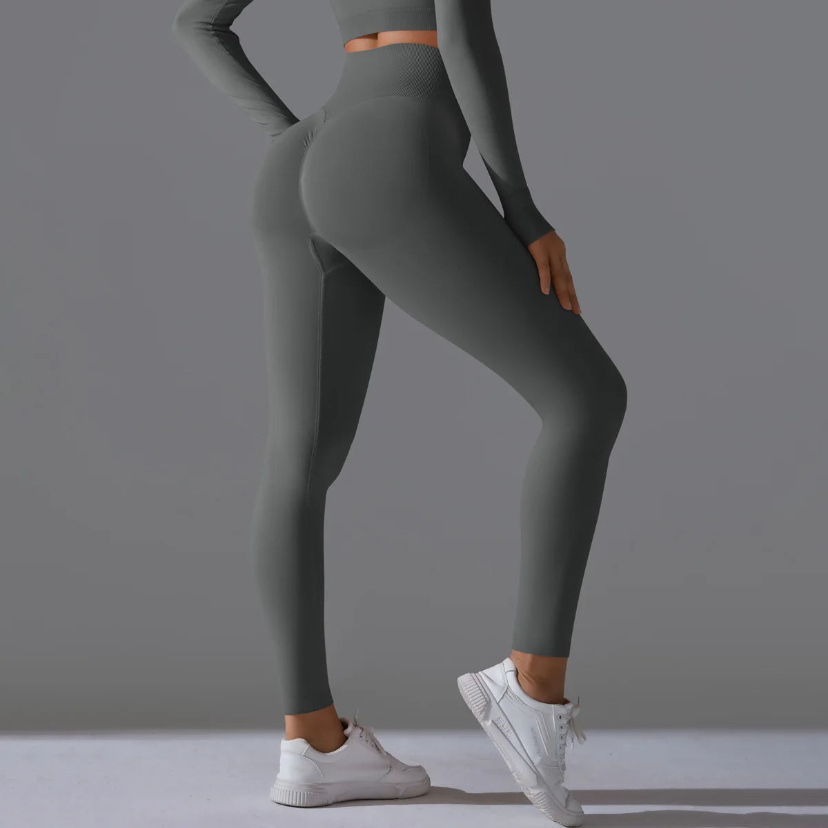 Leggings deportivos de yoga para mujer, sin costuras, cintura alta, elásticos, color sólido, para gimnasio, correr, secado rápido, realce y efecto moldeador.