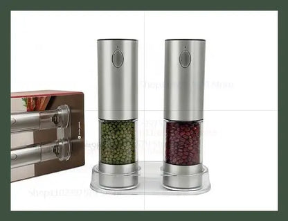 Molinillo de pimienta eléctrico, 2 unidades, recargable por USB, automático, ajustable, con iluminación LED, herramienta de cocina