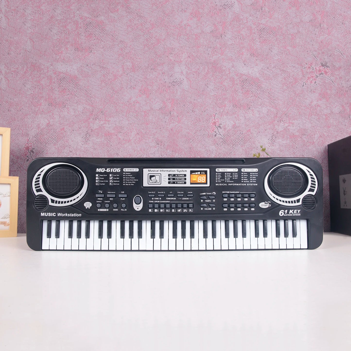 Teclado electrónico de música digital negro de 61 teclas, piano eléctrico, instrumento musical de regalo para niños.