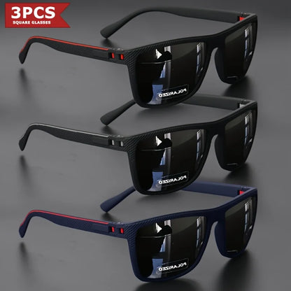 Gafas de sol polarizadas con montura cuadrada, bisagras de resorte de alta calidad, lentes con revestimiento multicolor para vacaciones, conducción, pesca y protección UV.