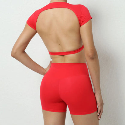 Conjuntos de yoga, conjuntos de entrenamiento para mujer, ropa de 2 piezas, trajes de gimnasio, deportes, mangas cortas, pantalones cortos de cintura alta, conjuntos de fitness para correr