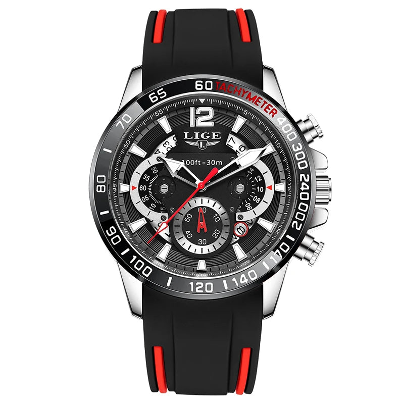 Reloj LIGE original para hombre, deportivo, de negocios, multifuncional, con calendario y código de tiempo, correa de silicona, reloj de cuarzo de marca de lujo para hombre