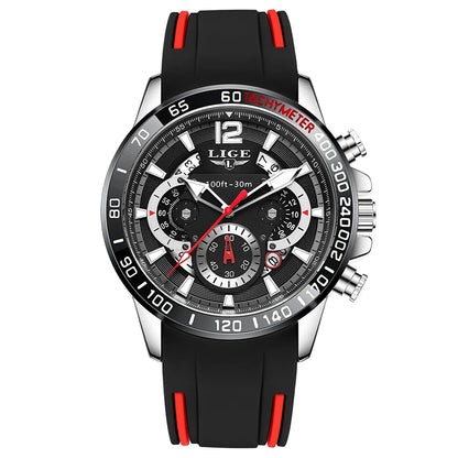 Reloj LIGE original para hombre, deportivo, de negocios, multifuncional, con calendario y código de tiempo, correa de silicona, reloj de cuarzo de marca de lujo para hombre