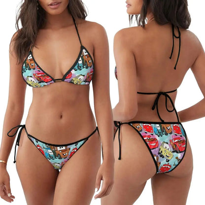 Conjunto de bikini personalizado de Rayo McQueen, traje de baño de dos piezas, bikinis de coches para mujer, conjuntos de bikini triangulares sexys para mujer, traje de baño