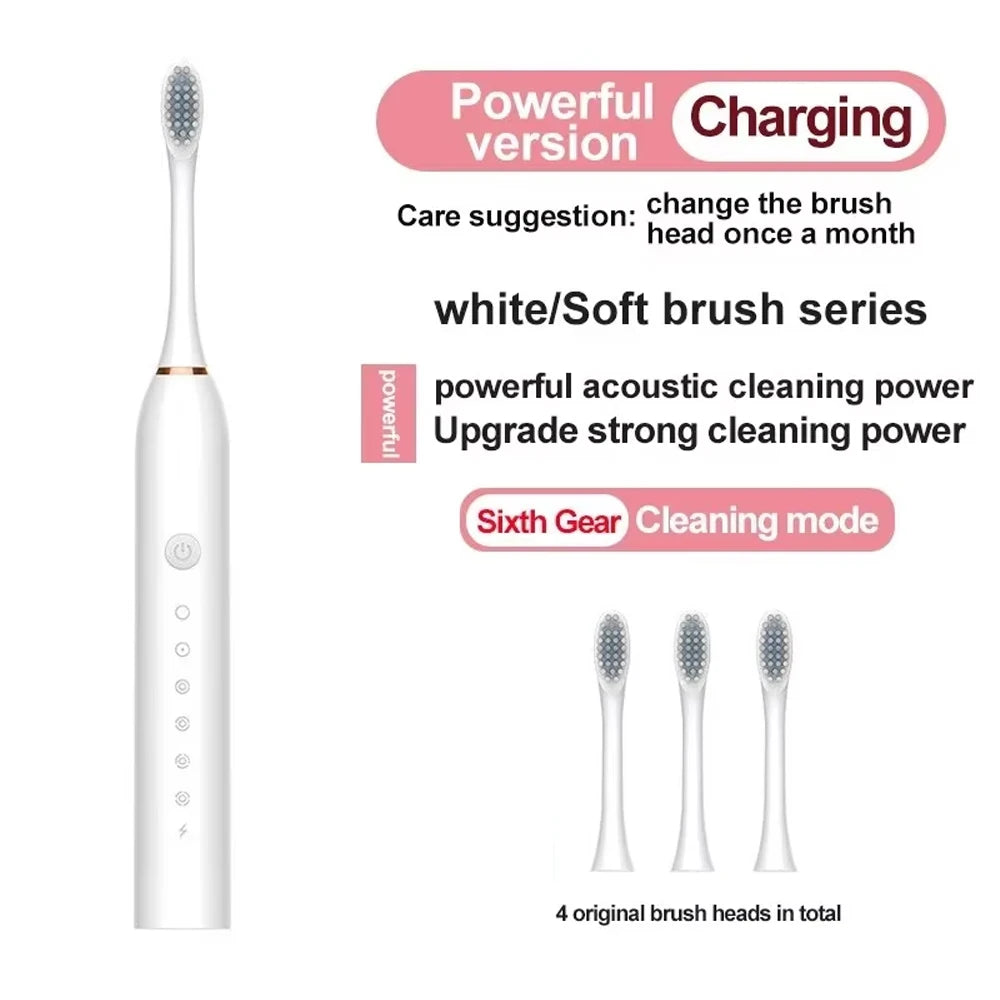 Cepillo de dientes eléctrico ultrasónico de seis velocidades, para el hogar, suave, con carga USB, impermeable, limpiador de dientes automático para adultos, juego para parejas