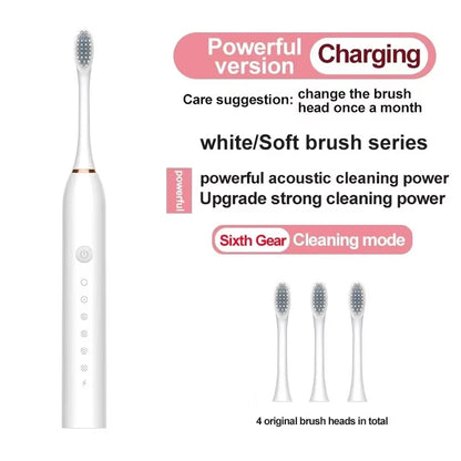 Cepillo de dientes eléctrico ultrasónico de seis velocidades, para el hogar, suave, con carga USB, impermeable, limpiador de dientes automático para adultos, juego para parejas
