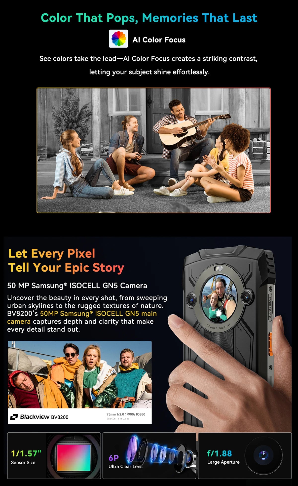 【Estreno mundial】Blackview BV8200 Teléfono resistente con pantalla de 6,5" 2.4K a 120 Hz, procesador Helio G100, 12 GB de RAM, 256 GB de almacenamiento, NFC, linterna y sistema operativo Android 14.