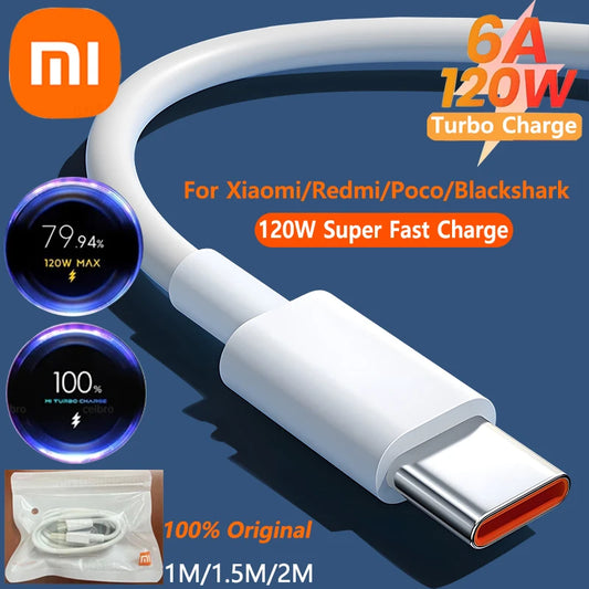 Cable USB tipo C original Xiaomi de 120 W y 6 A, cargador rápido turbo para Mi 14, 13T, 12, 11T Pro, Redmi Note 13, 12, K60 Ultra, POCO F5 y X5