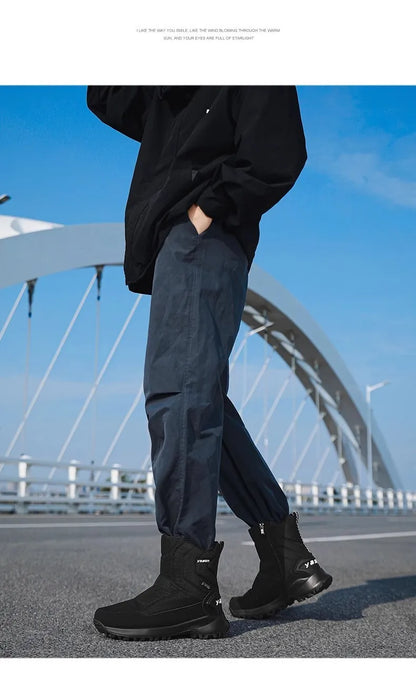 Botas de invierno para hombre 2025, botas de nieve para exteriores, cálidas, de felpa, gruesas, impermeables, antideslizantes, hasta media pantorrilla, zapatos de invierno para hombre