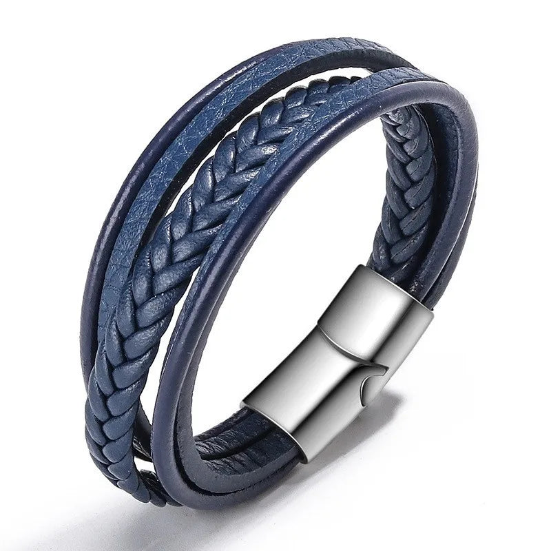Pulsera de cuero para hombre, nuevos accesorios, hecha a mano, cuerda de cuero, estilo folk, pulsera de cuero, pulsera magnética