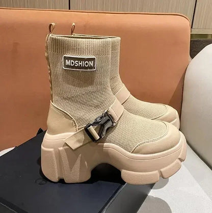 Botines de plataforma alta de 8 cm para mujer, botas cortas con suela gruesa y suela gruesa, antideslizantes, para motocicleta, para otoño
