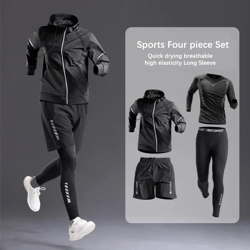 Conjunto deportivo para hombre para todas las estaciones: chándal para correr, andar en bicicleta, hacer ejercicio y senderismo, ropa de gimnasio para hombre, trotar y boxear (5 piezas)