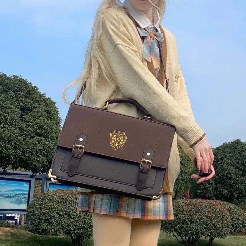 Bolso Jk de estilo universitario con diseño floral, bandolera doble para mujer, de PU, con bolsillo interior con cremallera.