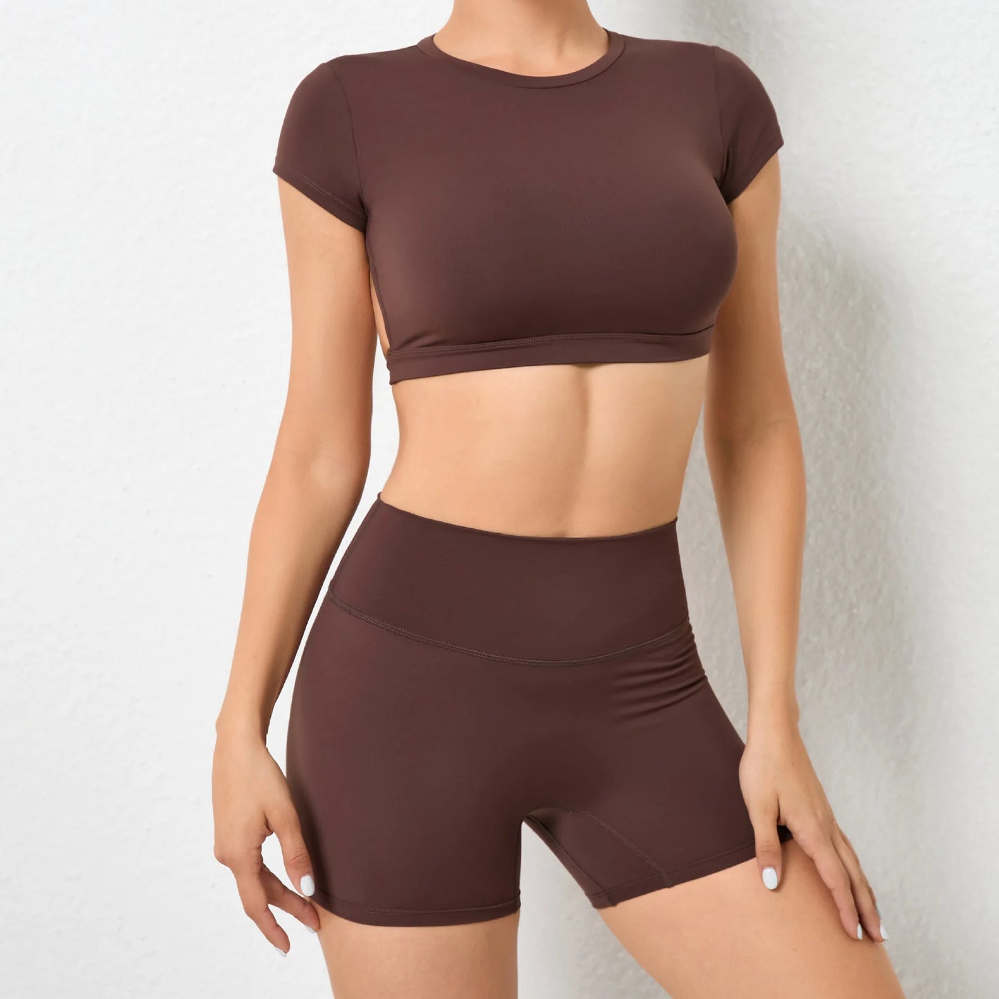 Sports Set Workout Fitness Activewear Set Female Quick-Dry Yoga Clothes Crop Sports Shirts Tops Backless Gym Top Women Sport Set
