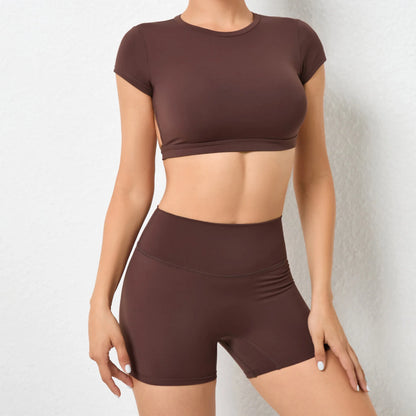 Sports Set Workout Fitness Activewear Set Female Quick-Dry Yoga Clothes Crop Sports Shirts Tops Backless Gym Top Women Sport Set