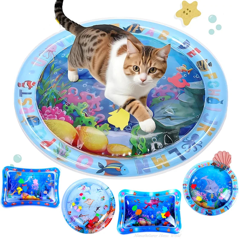 Tapete de juego sensorial acuático inflable y grueso para gatos y perros, tapete de juego para mascotas con temática de peces, mar y océano, juguete sensorial acuático.