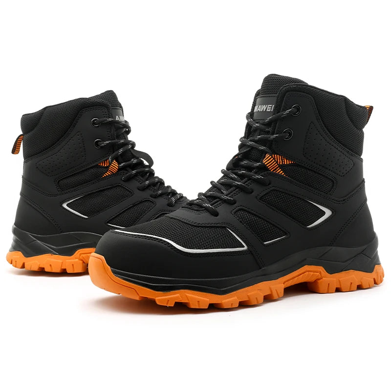 Zapatos de seguridad para hombre, antideslizantes, antiperforación, antiaplastamiento, con puntera de acero, botas de trabajo de caña alta, para taller de forja.